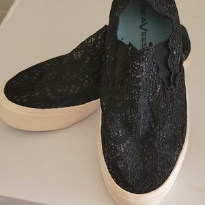 SeaVees Black Lace Slip-On Shoes